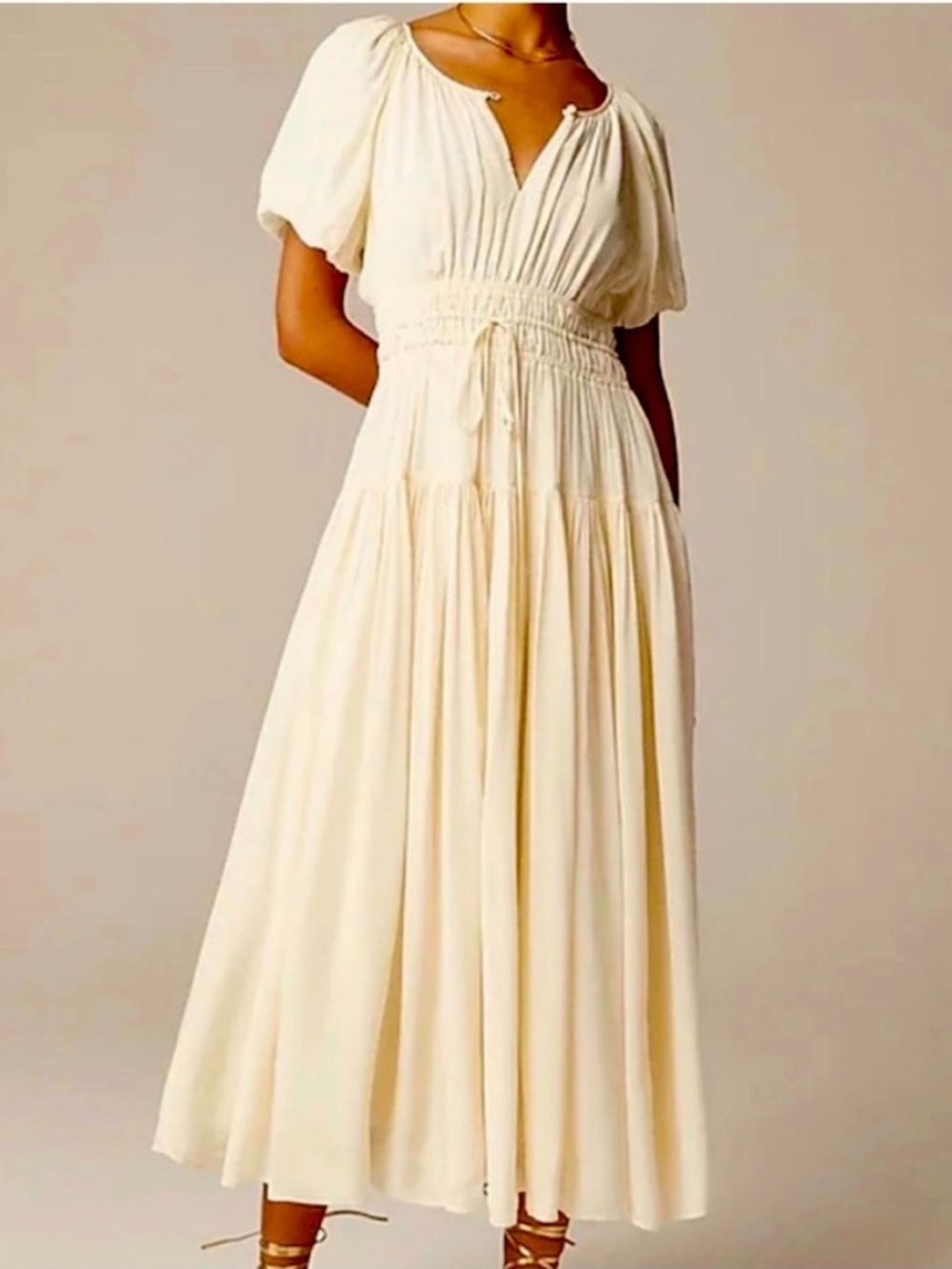 NWT J. Crew Elena Puff-Sleeve Maxi Dress, Ivory, Size XS